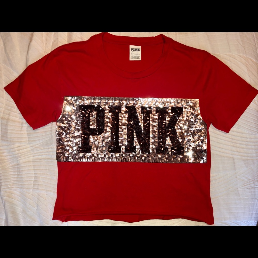 PINK Sequins Logo Crop Top